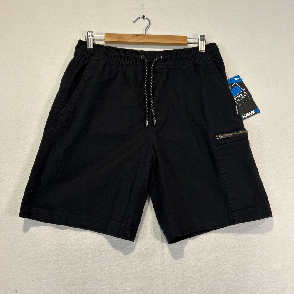 Tony Hawk Mens Twill Cargo Shorts Black Medium 9" Stretch Cotton HMS5698
